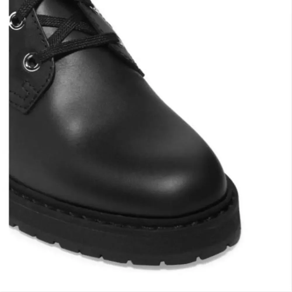 FENDI Rockoko FF logo jacquard stretch knit leather lace up biker boots